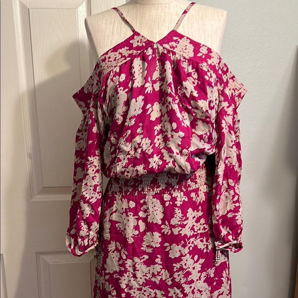 Ramy Brook Long Sleeve Dress in Pink and Cream